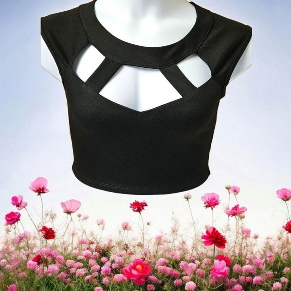 ARDEN B. Women's black sleeveless front cut out sexy cropped summer top size L - Picture 1 of 11